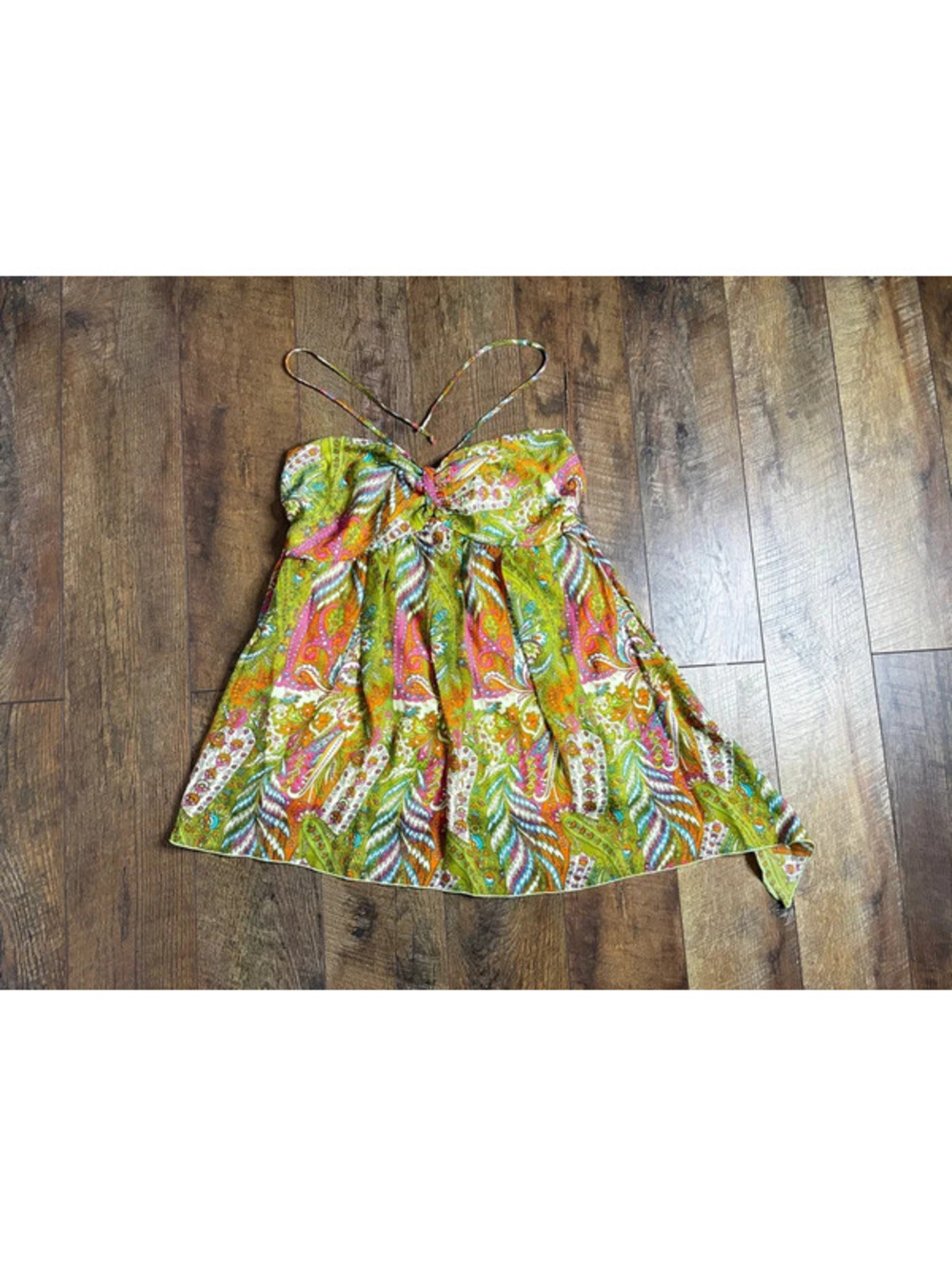 Ashley Stewart Y2K Boho Green Paisley Halter Top Size 14/16